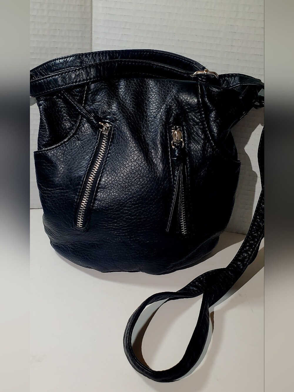 Black Leather-Look Crossbody Bag - Classic Women's Shoulder Bag